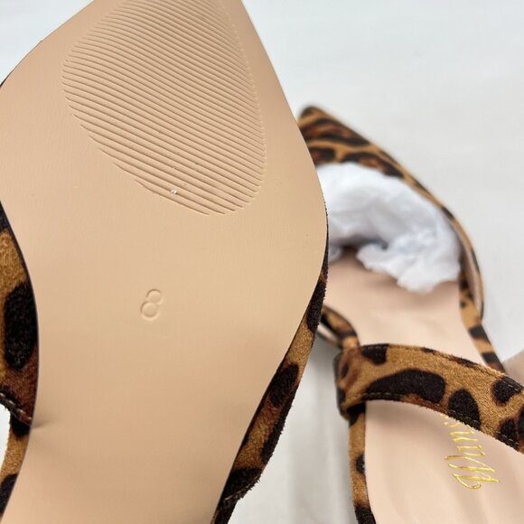 Wansseny Leopard Suede Pointed Toe Slip on Elastic Backstrap Slingback Pumps - Picture 6 of 8